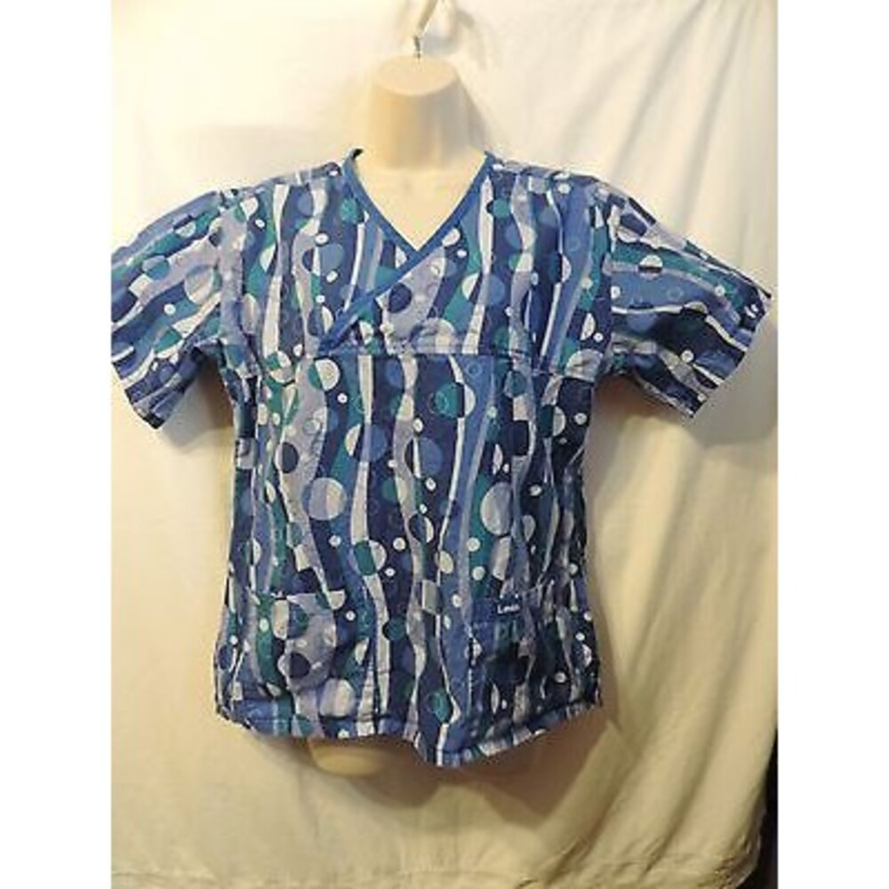 Landau Scrub Top Womens Blue Blouse Size S small